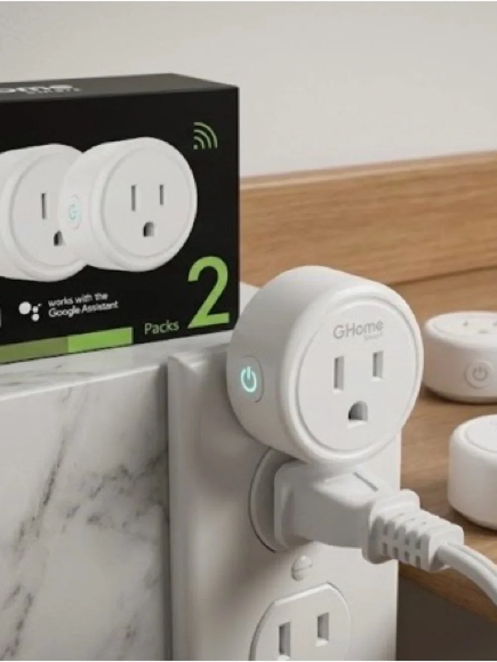New White Wi‑Fi Smart Plug Adapter - 2 pack Alexa & Google Assistant